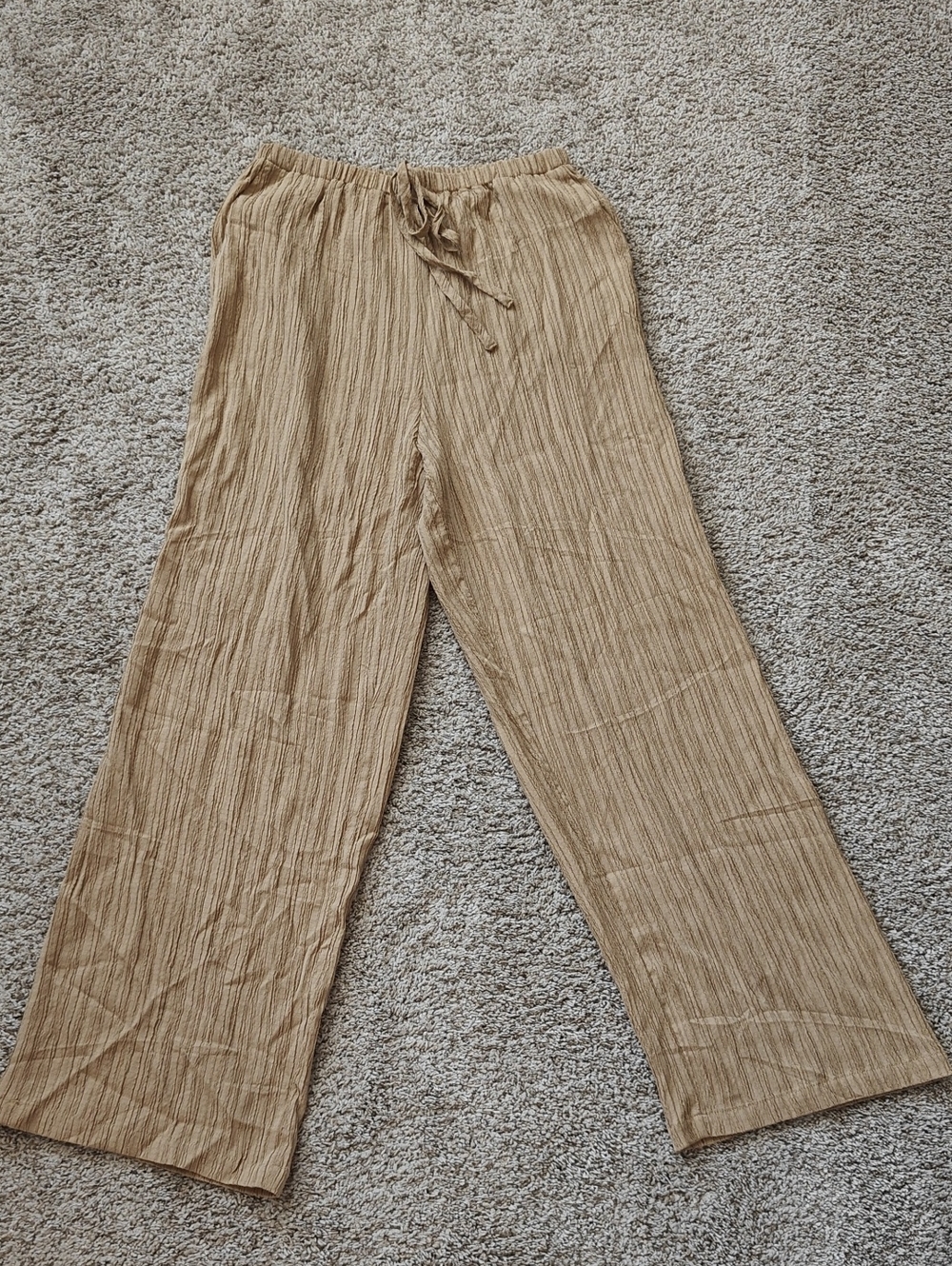 Wide Leg Drawstring Pants in Light Tan